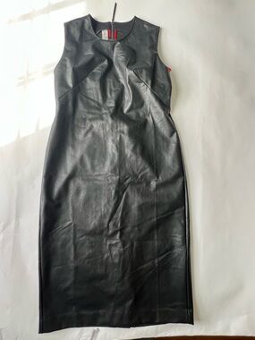 SPANX Black Faux Leather Sleeveless Midi Dress